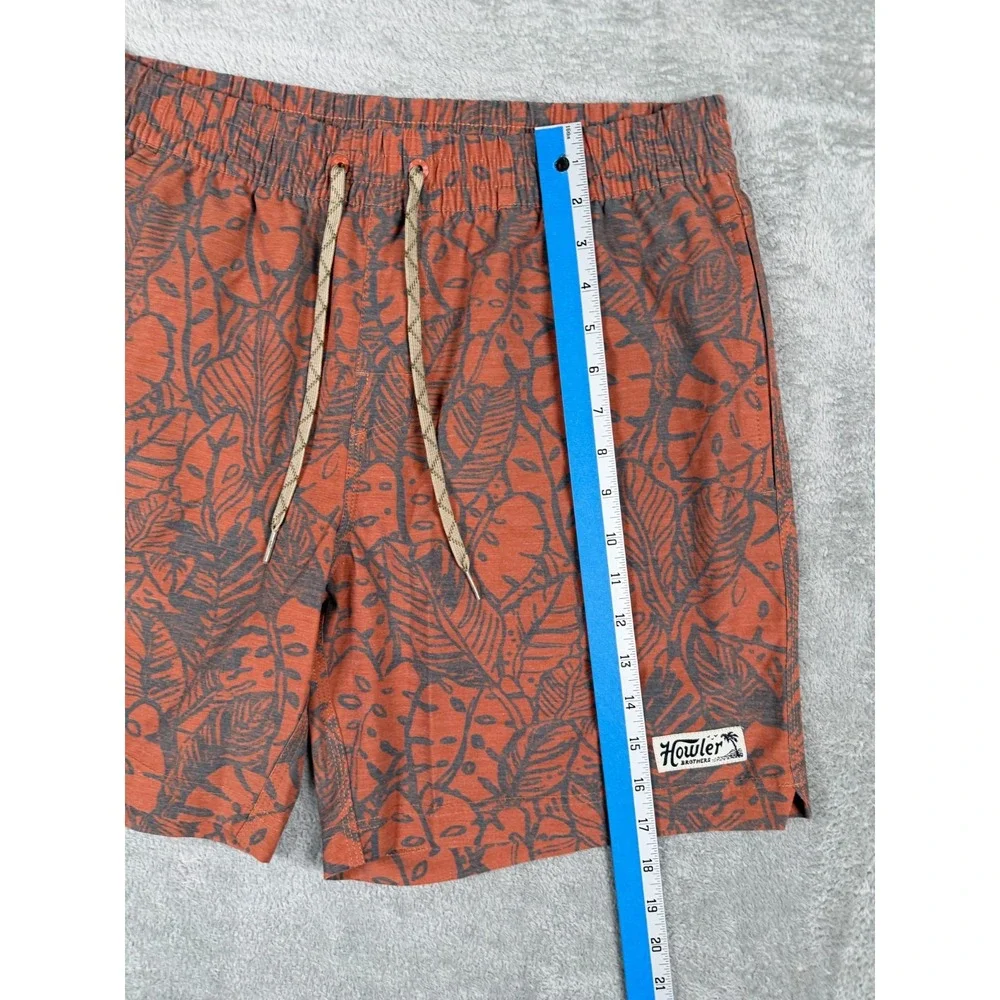 Howler Brothers Deep Set Swim Trunks Mens Large Brown Leaf 7in Board Shorts